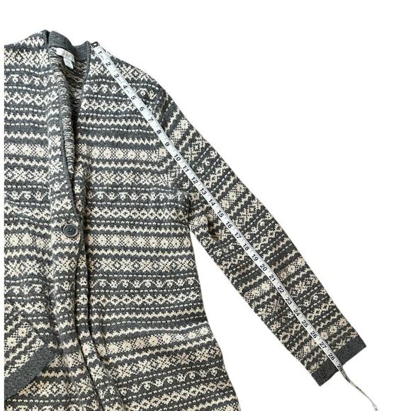 J.JILL Long Fair Isle Bounce Cardigan Singe Button Charcoal Heather Oatmeal Med - Picture 11 of 13